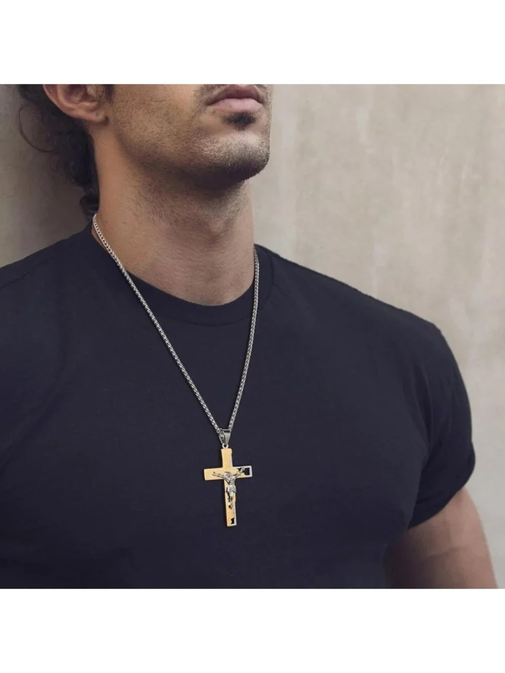 Men's Stainless Steel Cross Pendant Necklace - Bible Prayer Jewelry, Faith